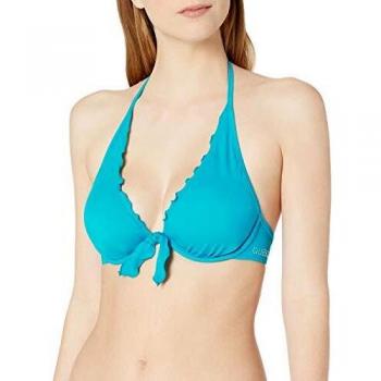 GUESS Women's Ruffle Trim Halter Bikini Top