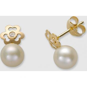 Pendientes de niña en oro con perlas naturales, diseño elegante y delicado