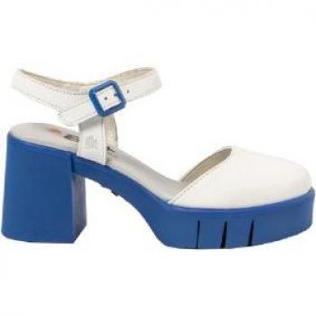 Sandalias de piel Art 1991 para mujer, color blanco, altura del tacón 8.5 cm, modelo NAPPA WHITE-BLUE / EIVISSA