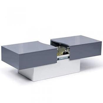 Mesa de centro corredera Marta de madera blanca y gris con almacenamiento integrado