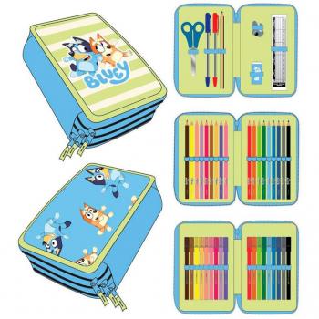 Plumier Triple Bluey con Material Escolar y Diseño de Bingo