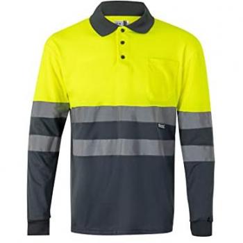 Polo Bicolor de Alta Visibilidad Velilla 175 con Cintas Reflectantes, Manga Larga, Color Gris y Amarillo Flúor, Talla XXL, EN ISO 20471 (Clase 1)