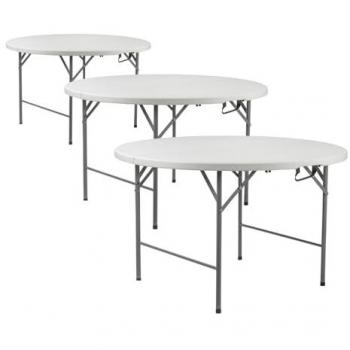 Pack 3 Mesas Plegables Portátiles Resina Ø150cm Blanco Efecto Granito Thinia Home