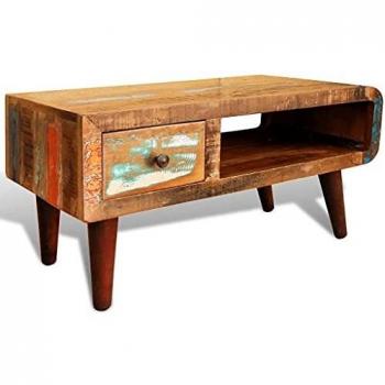 vidaXL Coffee Table with Curved Edge 1 Drawer Reclaimed Wood