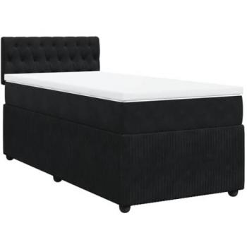 Estructura de cama box spring con colchón de muelles en terciopelo negro 90x200 cm