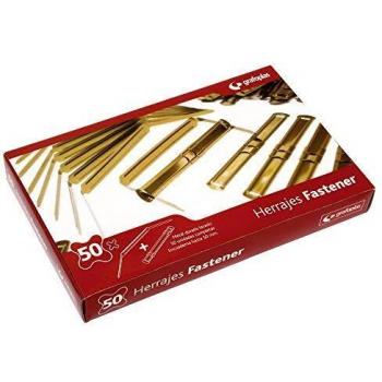 Grafoplás 5400050. Caja de 50 Fasteners Metálicos para Encuadernar con Lengüeta y Corredera, Granate