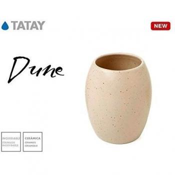 TATAY 6280100 - Colección Dune, Vaso portacepillos de dientes de cerámica color arena, 8.7 x 8.7 x 10.3 cm
