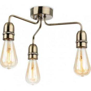 Plafón de techo empotrado industrial Leon 3 luces en latón envejecido