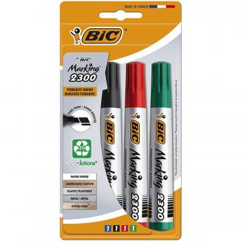 BIC Marking 2300 Ecolutions - Pack de 4 Rotuladores Permanentes, Punta Biselada, Tinta a Base de Alcohol, Ecológicos, Colores Surtidos