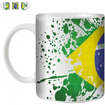 STUFF4 Taza de Café/Té 350ml/Brasil/Bandera Splat País /Cerámica Blanca/ST10