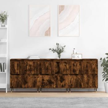 Aparador de Madera Contrachapada en Color Roble Ahumado - Set de 3 Piezas, Mueble de Almacenaje para Salón, Buffet y Armario Auxiliar