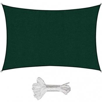 Sekey Toldo Vela de Sombra Rectangular HDPE Protección Rayos UV Resistente Permeable Transpirable para Patio, Exteriores, Jardín, con Cuerda, 3×4m Verde