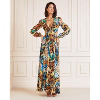 Vestido Largo Con Estampado Integral Marciano - Vestido largo, aperturas, animal print