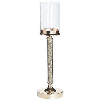 Portacandelas de Metal Dorado con Pantalla de Cristal 48 cm Abbeville Decoración Glamour