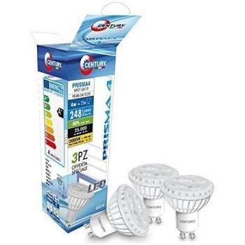 Century PR4B-041030 Triled - Foco LED 38°, casquillo GU10, 4 W, 3000 K, 248 Lm, plástico, blanco, Juego de 3 unidades
