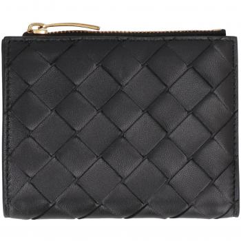Bottega Veneta Women's Intrecciato Bi-Fold Wallet in Black | 742330VCPP3 Color 8425