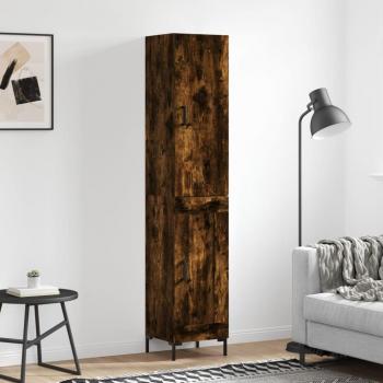 Aparador de madera contrachapada 34,5x34x180 cm con 1 puerta de madera en roble ahumado, mueble de almacenaje para salón, buffet y armario auxiliar