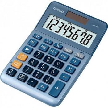 Calculadora de sobremesa Casio MS-80E, 8 dígitos, función de impuestos (TX +/-), tecla de doble cero, alimentación solar/pilas, color azul