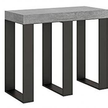 Consola extensible 90x40/300 cm efecto madera gris cemento con estructura antracita