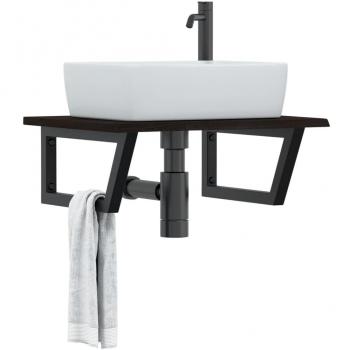 Estante de lavabo de pared de acero y madera maciza de roble vidaXL