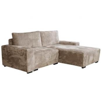 Sofá rinconero Columbus 204, marrón, con función de descanso y caja de ropa de cama, dimensiones 237x180x90cm