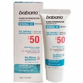 Babaria Mineral UV Fluido Fotoprotector para Piel Sensible SPF50 Anti-Polución Resistente al Agua 50ml