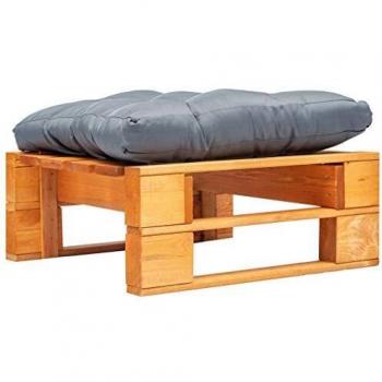 Otomana de Palets de Jardín con Cojín Gris y Madera Marrón Miel