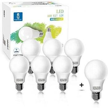 Aigostar Bombilla LED E27 12W, Luz blanca fría 6400K, 1020 lúmenes, Lámpara A60, Ángulo 280º, Ahorro de energía, No regulable - Caja de 7 unidades