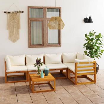 6-Piece Cream Cushioned Garden Lounge Set in Solid Acacia Wood