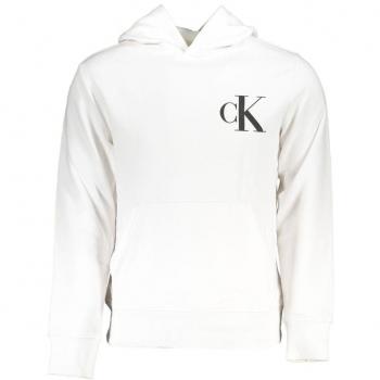 Calvin Klein Men's White Cotton Logo Print Hooded Sweatshirt - XXL