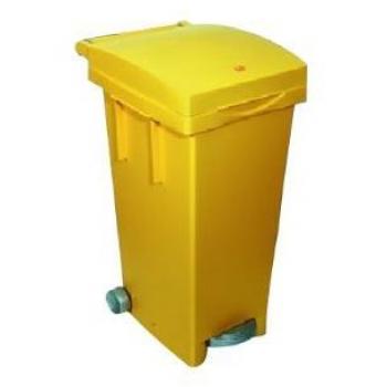 Bidón Cuadrado de Plástico Amarillo con Ruedas y Pedal 80 Litros