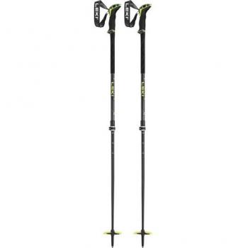 Bastones Leki Guide 2 (par) - color negro y amarillo neón, diseñados para senderismo y trekking, fabricados en aluminio ligero, con empuñaduras ergonómicas de corcho, sistema de ajuste rápido y