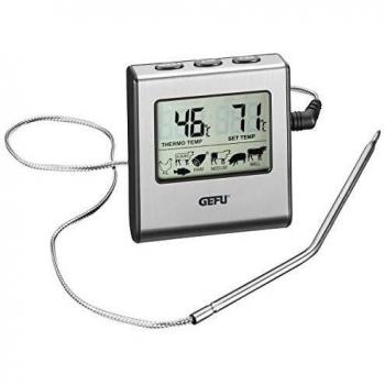 Gefu 21840 Tempere - Termómetro digital para asados, con reloj integrado, Acero Inoxidable