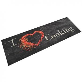 Alfombra de cocina lavable terciopelo negra 60x180 cm