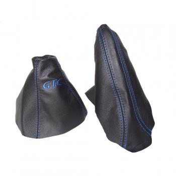 Gear y freno de mano negro piel auténtica GTC azul bordado