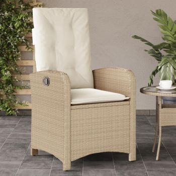 Adjustable Beige Poly Rattan Reclining Garden Chair with Cushions