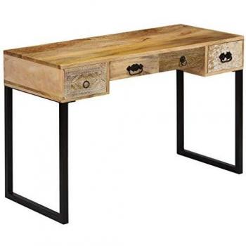 vidaXL Madera Maciza Escritorio Mango Cuero Real 117x50x76 cm Despacho Casa