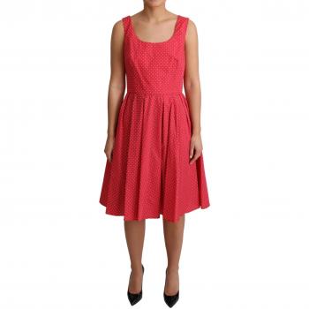 Dolce & Gabbana Red Polka Dotted Cotton A-Line Dress, Sleeveless, Midi Length, Female, Size S