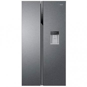 Haier HSR3918EWPG, Frigorífico side by side con dispensador de agua, Capacidad XXL, Motor inverter, Total no frost, Clase E, Inox antihuellas