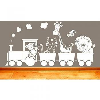 Childrens Jungle Animal Train Wall Sticker - Art Vinyl Decal Stickers, Bedroom, Living Room, Easy to Apply, Free Applicator, Easy Peel -