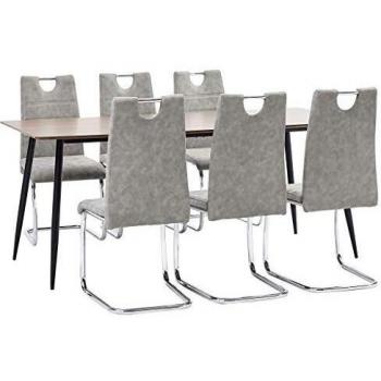 vidaXL Juego Comedor 7 Pieza Cuero Sintético Mobiliario Decoración Interior Casa Hogar Robusto Duradero Resistente Funcional Práctico Útil Gris Claro