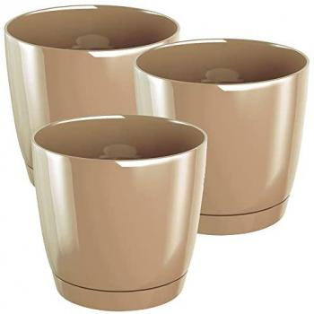 Maceta redonda de plástico WELLHOME Coubi Round P en color café con leche 28x28x26,2 cm (3 unidades)