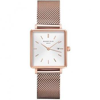 Rosefield womens watch the boxy white dial sunray mesh rose gold strap rose gold square case qwsrq01
