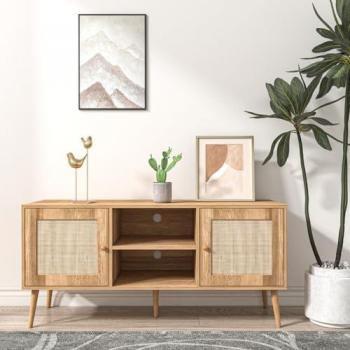 Aparador Escandinavo Cange 120 cm con Puertas Efecto Caña y 2 Nichos Centrales