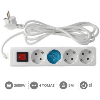 Base Múltiple 4 Enchufes con Interruptor 5 Metros de Cable - Prácticas y Seguras