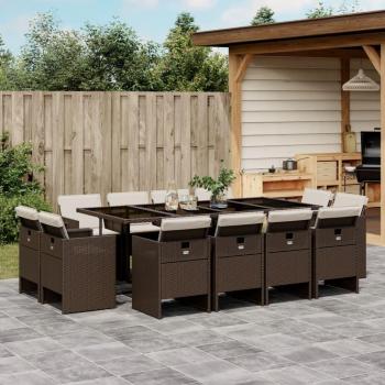 13-Piece Brown Poly Rattan Garden Dining Set with Cushions