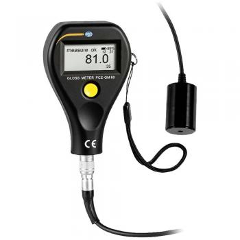 Brillómetro PCE-GM 80 con sensor externo, geometría 60°, área de medición Ø4,5 mm, transferencia de datos por micro USB, manejo unipersonal, incluye estándar de calibración y memoria para 124