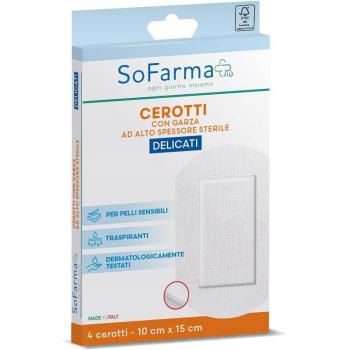 Cerotti Delicati Sofarmapiù 10x15 cm - 4 Piezas, con Garza Esterilizada y Estrato Antiaderente