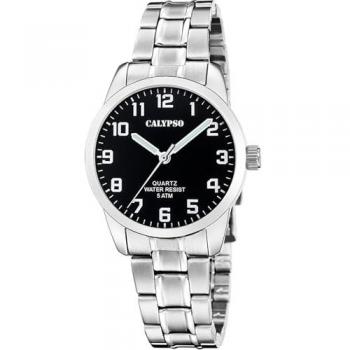 Reloj Calypso Basic K5867/4 Negro Mujer, Caja de Acero Inoxidable 316L Plateado, Correa de Acero Inoxidable 316L Plateado