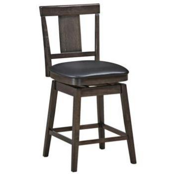 24 Counter Height Swivel Bar Stool - Brown Wood Frame with Leather Seat